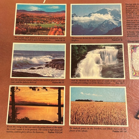 6 Vintage Inspirational Bible Scripture Laminated placemats by Bright of America - Picture 3 of 15